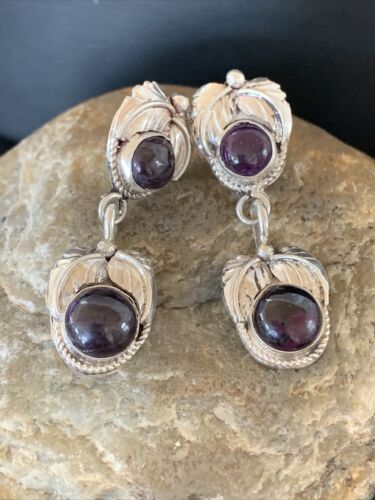 Navajo Purple Sugilite Post Dangle Earrings | Sterling Silver | Authentic Native American Handmade | 1596