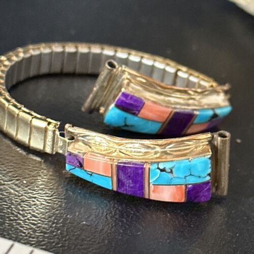 Navajo Turquoise Sugilite Inlay Watch Tips | Sterling Silver & Gold-Filled | Authentic Native American Jewelry | 14399