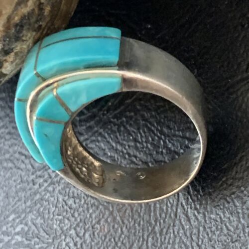 Navajo Blue Turquoise Inlay Band Ring | Sz 8 | Authentic Native American Handmade | 14163