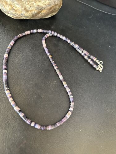 Navajo Sugilite Tube Heishi Necklace | Sterling Silver | 20" | Authentic Native American Handmade | 14517