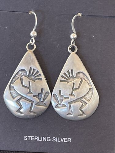 Handmade Sterling Silver Kokopelli Dangle Earrings | Authentic Native American Hopi Design | 01502 - Masha USA