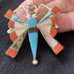 Zuni Turquoise Coral Mother of Pearl Butterfly Necklace Pin Pendant | Inlay | Sterling Silver Inlay | 1369