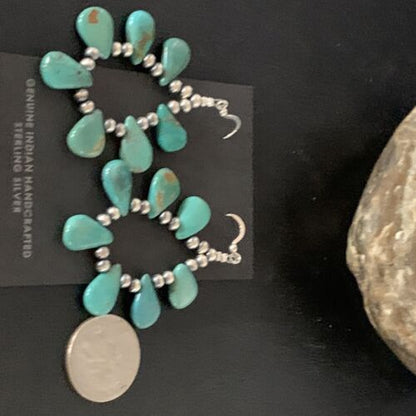 Navajo Green Cluster Turquoise Bead Earrings | Sterling Silver | Authentic Native American Handmade | 13326