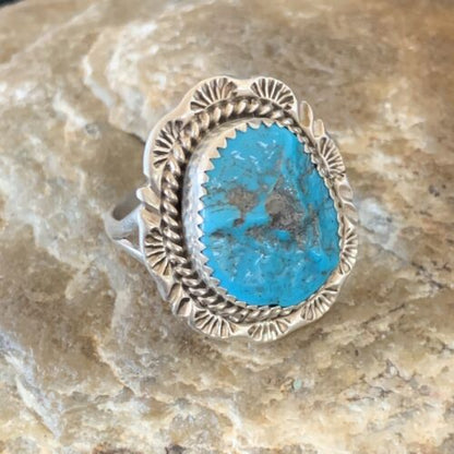 Southwestern Navajo Blue Kingman Turquoise Ring | Sterling Silver | Sz 9 | 12951