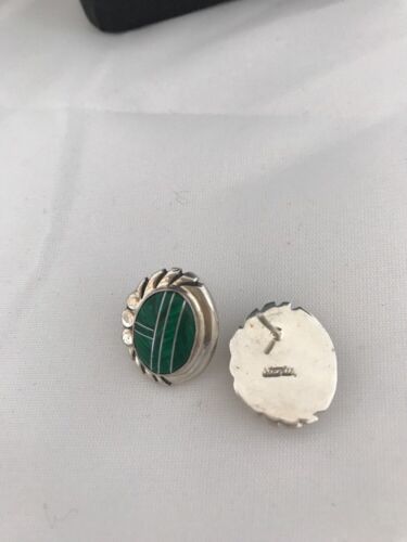 Navajo Green Malachite Inlay Earrings | Sterling Silver | Authentic Native American Handmade | 1987