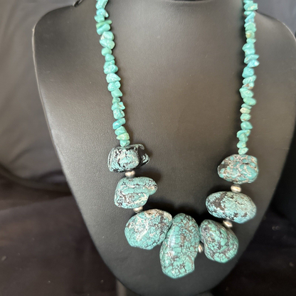 Navajo Blue Turquoise Nugget Necklace | Sterling Silver | Authentic Native American Handmade | 20" | 14419