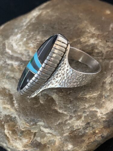 Men's Navajo Multi-Color Opal Turquoise Inlay Ring | Sterling Silver | Sz 7.5 | 13571