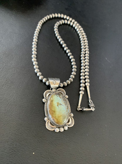 Men's Navajo Pearl Necklace with Blue Golden Hills Turquoise Pendant | Sterling Silver | 10319