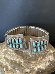 Authentic Navajo Men's Blue Turquoise Wristwatch | Sterling Silver Tips | Native American Jewelry | 14758
