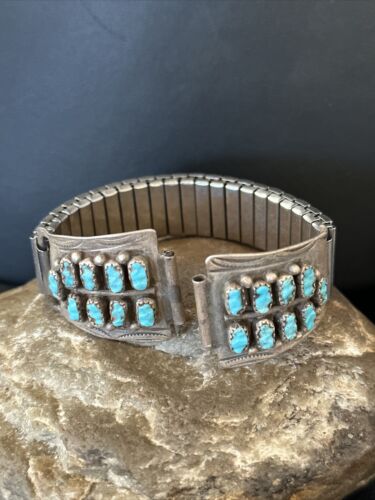 Authentic Navajo Men's Blue Turquoise Wristwatch | Sterling Silver Tips | Native American Jewelry | 14758 - Masha USA
