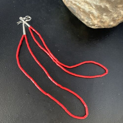 Handmade Sterling Silver Heishi Beads Earrings with Faux Red Coral | 5" | 13502