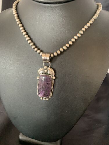 Native American Sterling Silver Navajo Pearl Purple Sugilite Pendant | Authentic Handmade | 12444