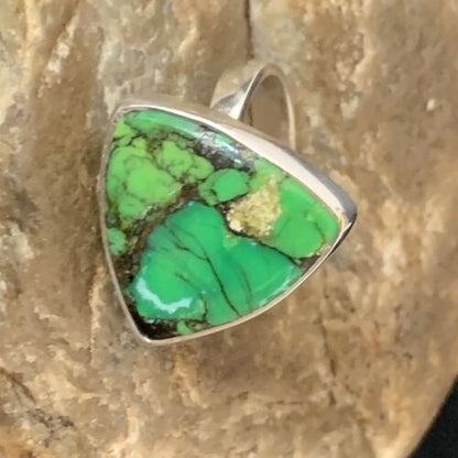 Navajo Green Mojave Turquoise Ring | Sterling Silver | Sz 8 | Authentic Native American Handmade | 14038