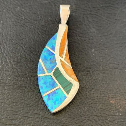 Navajo Spiny Blue Opal Inlay Pendant | Sterling Silver | Authentic Native American Handmade | 12275