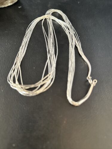 Southwestern Liquid Heishi Necklace | 10 Strands Sterling Silver | 22" Silver Tubes | 14709