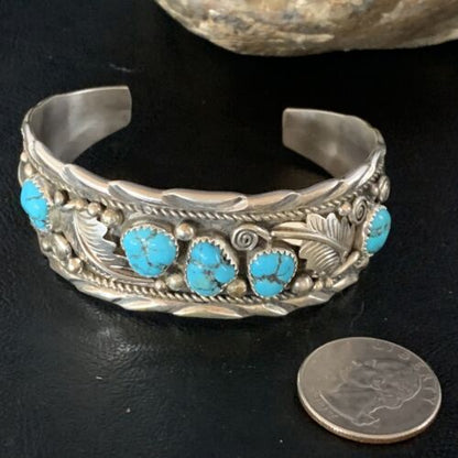 Native American Men's Blue Kingman Turquoise Cuff Bracelet | Sterling Silver | 14135
