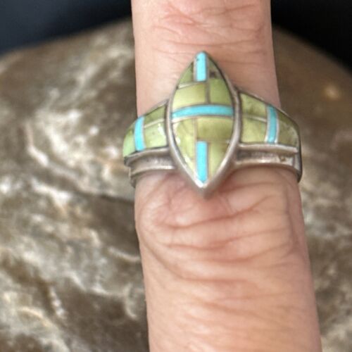 Navajo Blue Green Turquoise Inlay Ring | Sz 7 | Authentic Native American Handmade | 14562