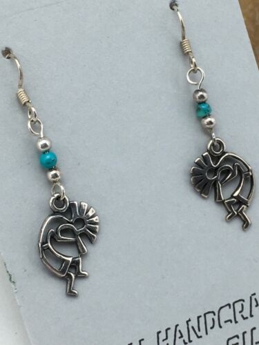 Navajo Kokopelli Turquoise Earrings | Sterling Silver | Authentic Native American Handmade | 1.25" | 4525