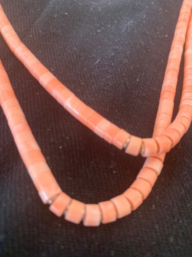 Navajo Pink Stabilized Coral Heishi Bead Necklace | 2 Strand | Sterling Silver | Authentic Native American Handmade | 4701
