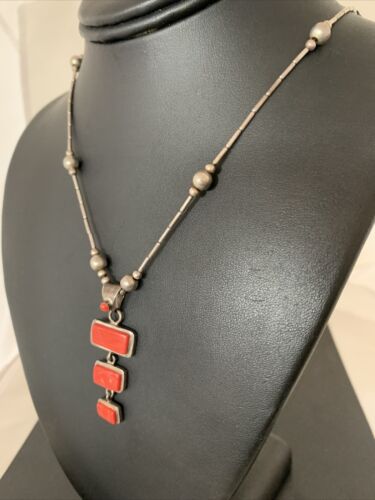 Native American Old Pawn Apple Coral Necklace | Sterling Silver | 19" | 2187