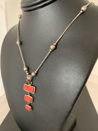 Native American Old Pawn Apple Coral Necklace | Sterling Silver | 19" | 02187