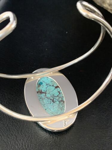 Women's Sterling Silver Blue Kingman Turquoise Cuff Bracelet | Authentic Native American Handmade | 14066