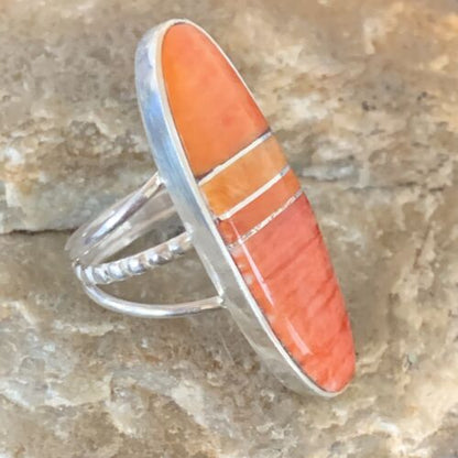 Navajo Red Spiny Oyster Inlay Ring | Sterling Silver | Sz 5 | Authentic Native American Handmade | 11585