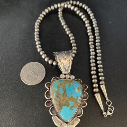 Men's Kingman Blue Turquoise Necklace | Sterling Silver | 3" Pendant | Authentic Native American Handmade | 13995