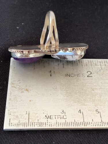 Navajo White Buffalo Turquoise & Sugilite Ring | Authentic Native American Sterling Silver | Multi-Stone | Sz 9.5 | 00310