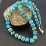Navajo Blue Turquoise Bead Necklace Pendant | Sterling Silver | Authentic Native American Handmade | 20" | 02205