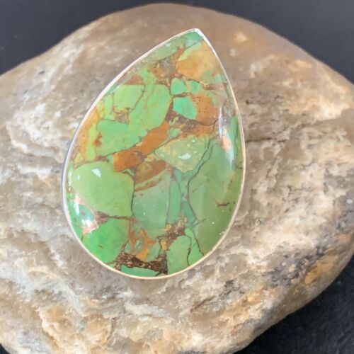 Navajo Green Mojave Turquoise Ring | Sterling Silver | Sz 8 | Authentic Native American Handmade | 11750