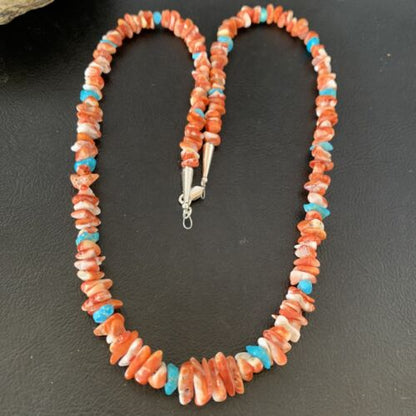 Men's Navajo | Red Spiny Oyster Turquoise Necklace | Sterling Silver | 22" | Authentic Native American Handmade | 10356