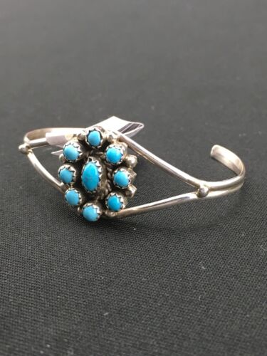 Native American Handmade Sterling Silver Blue Turquoise Bracelet | 10181