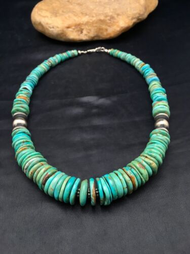Navajo Sterling Silver & Turquoise Graduated Necklace | Authentic Native American | 18" | 4047