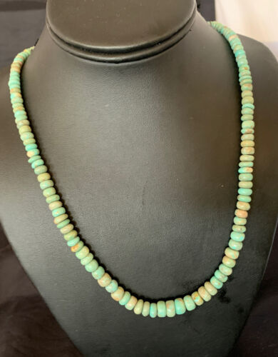 Navajo Pearls Royston Bead Green Turquoise Necklace | Sterling Silver | 26" | Authentic Native American Handmade | 12534