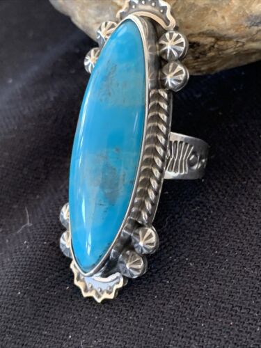 Native American Women's Navajo Blue Kingman Turquoise Ring | Sterling Silver | Sz 8 | 1010