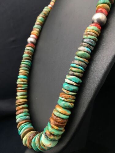 Authentic Navajo Turquoise Graduated Necklace | Sterling Silver | 23" | Native American Jewelry | 4363