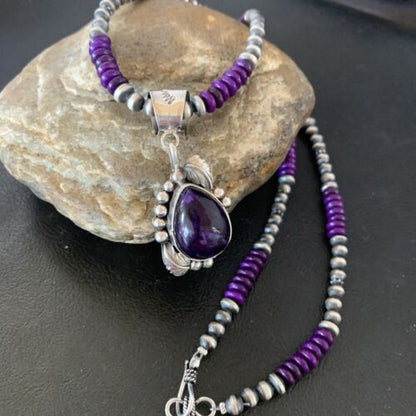 Navajo Pearls Purple Sugilite Necklace Pendant | Sterling Silver | Authentic Native American Handmade | 10720