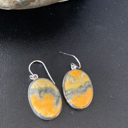 Native American Navajo Bumblebee Jasper Earrings Set | Sterling Silver | Handmade | 12028