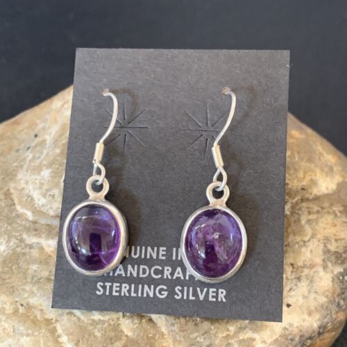 Navajo Purple Amethyst Dangle Drop Earrings | Sterling Silver | Authentic Native American Handmade | 12685