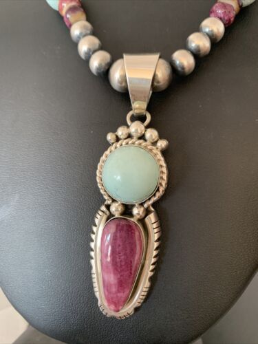 Navajo Pearls Turquoise Spiny Oyster Pendant Necklace | Sterling Silver | Native American Handmade | 1688