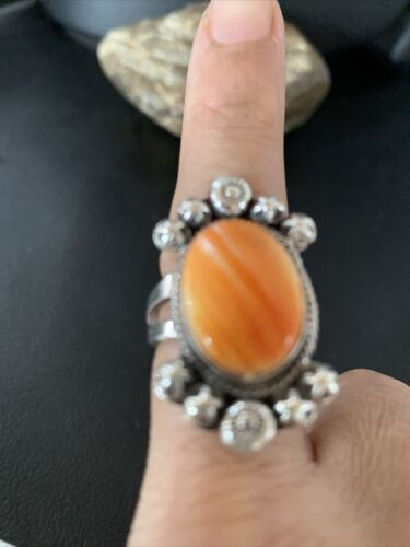 Navajo Orange Spiny Oyster Ring | Sterling Silver | Sz 9.5 | Authentic Native American Handmade | 13282