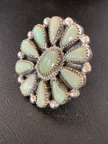 Navajo Green Turquoise Cluster Ring | Authentic Native American Sterling Silver | Multi-Stone | Sz 7.5 | 12190
