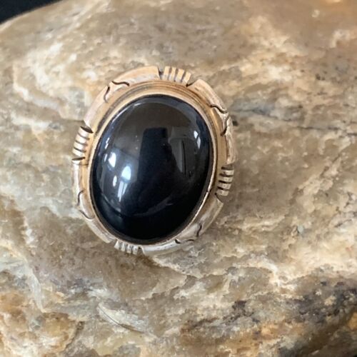 Navajo Black Onyx Ring | Sterling Silver | Sz 10 | Authentic Native American Handmade | 11953