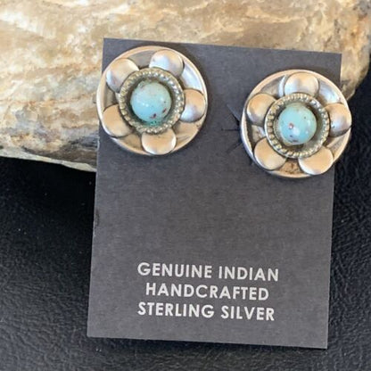 Native American Clip-On Earrings Set | Old Pawn Navajo Sterling Silver Blue Turquoise | 13021 - Masha USA
