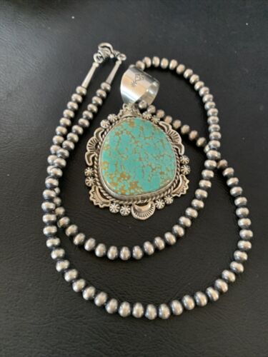 Navajo Blue #8 Turquoise Pendant Necklace | Sterling Silver | Authentic Native American Handmade | 10228
