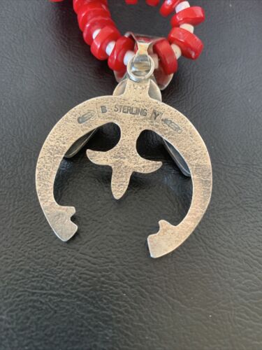 Navajo White Buffalo Turquoise Coral Naja Pendant | Sterling Silver | Authentic Native American Handmade | 10519