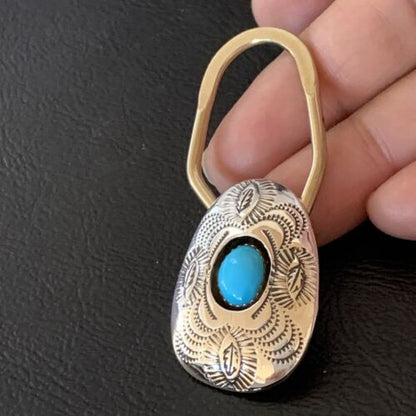 Navajo Turquoise Keyring | Sterling Silver | Authentic Native American Handmade | 2" | 11598