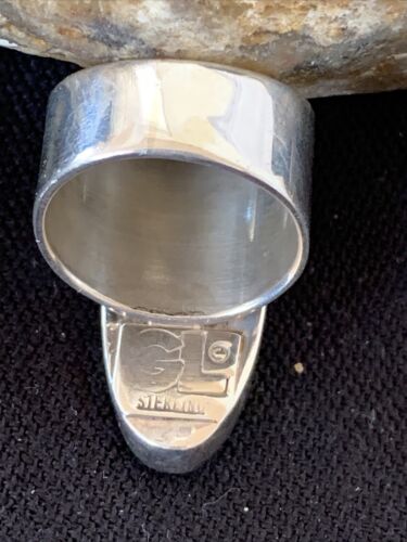 Southwestern Navajo Cinnabrite Ring | White Black | Sterling Silver | Sz 6.5 | 1550