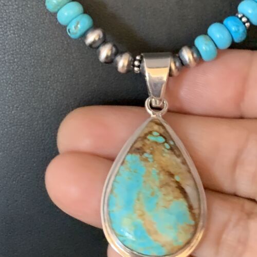 Navajo Blue Turquoise Pendant Necklace | Sterling Silver | Authentic Native American Handmade | 13828